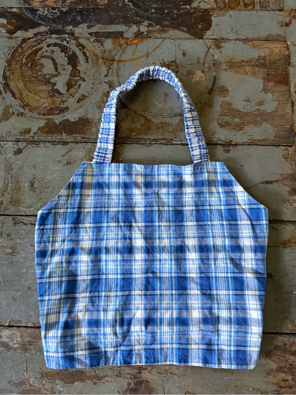 Blue Plaid Ruched-Strap Halter Crop Top with Two Ruched Back Straps